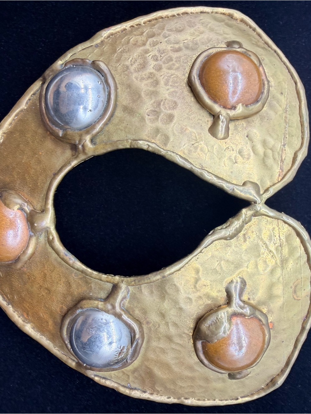 Vintage 70s Brutalist Studio Artisan Mixed Metal Statement Belt Buckle